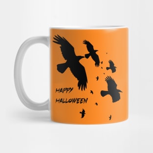 Happy Halloween Crows In Flight Vector Silhouette Mug